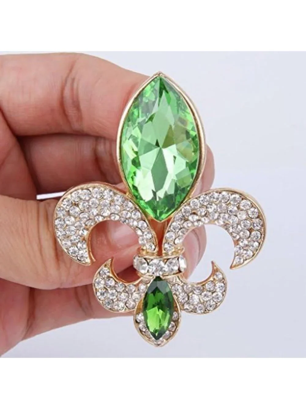 Elegant Rhinestone Crystal Fleur-de-lis Teardrop Brooch - Gold-Tone Accessory